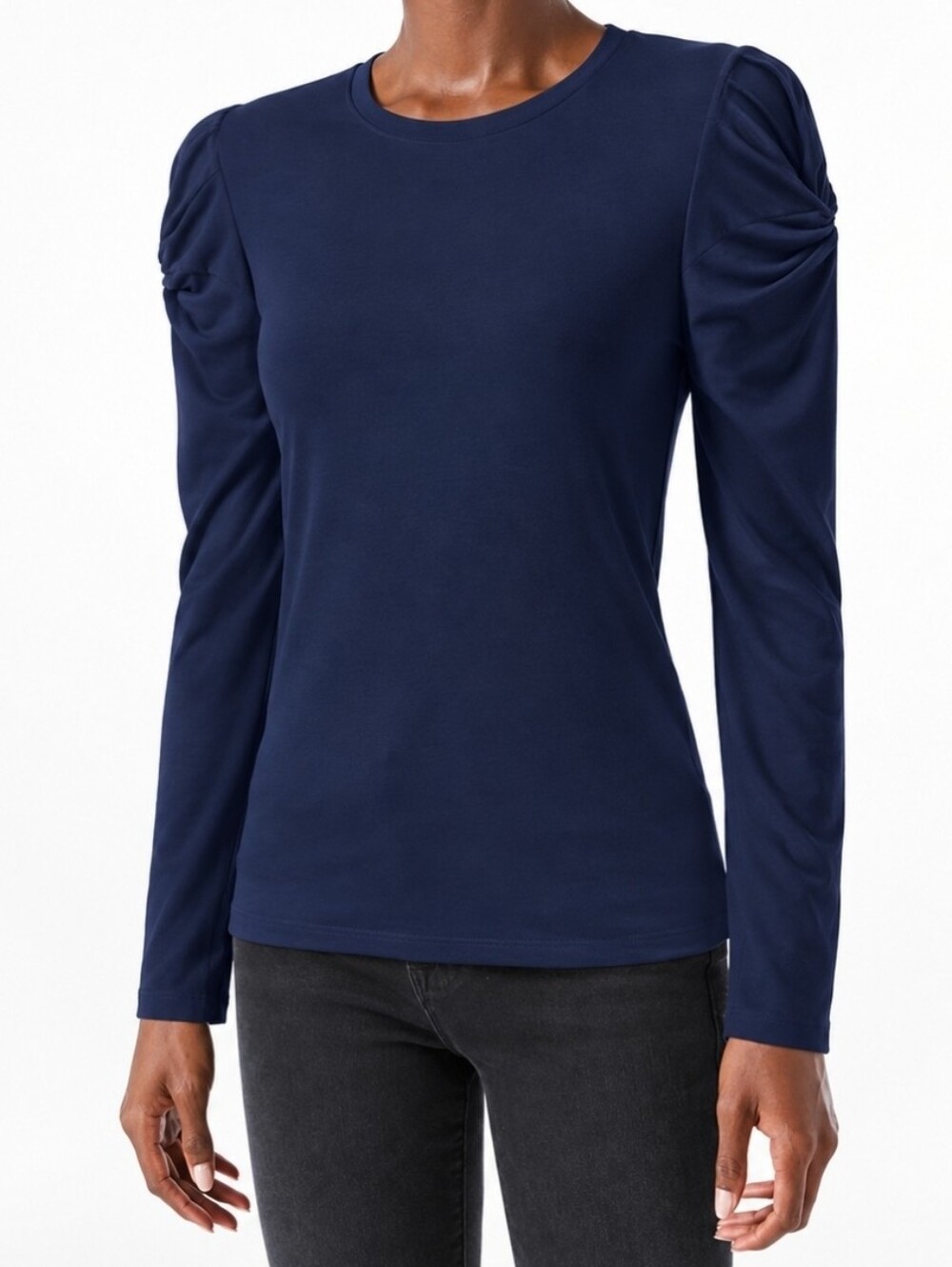 Frame Denim Navy Twisted Long Sleeve Crewneck Top